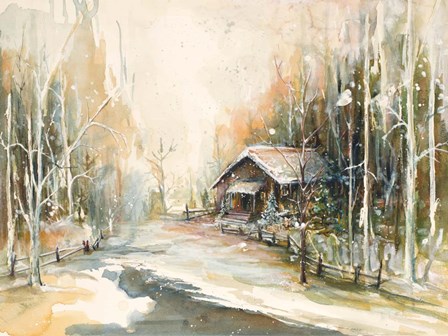 Cabin In Snowy Woods by Diannart art print
