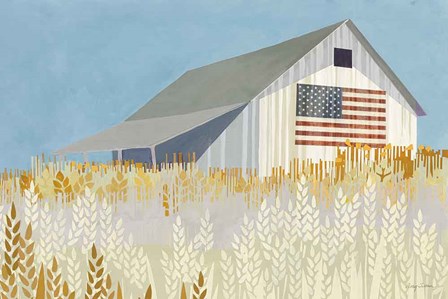 Wheat Fields Barn with Flag by Avery Tillmon art print
