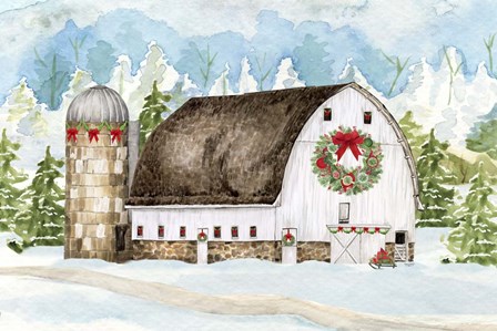 Christmas Barn Landscape II by Tara Reed art print