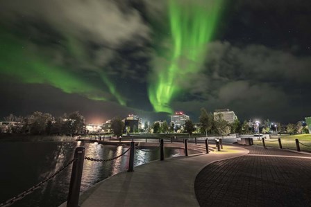 The Northern Lights Over Downtown Yellowknife, Northwest Territories by Alan Dyer/Stocktrek Images art print