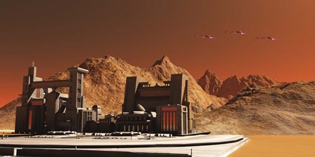 Spacecraft Fly Near An Installation Habitat On the Planet Mars in the Future by Corey Ford/Stocktrek Images art print
