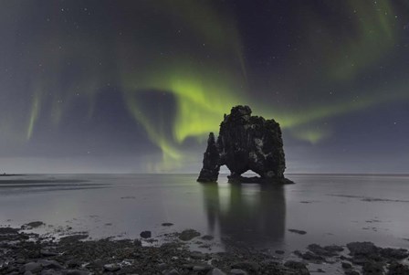 Northern Lights Over Hvitserkur, a Spectacular Rock Formation in Iceland by Giulio Ercolani/Stocktrek Images art print
