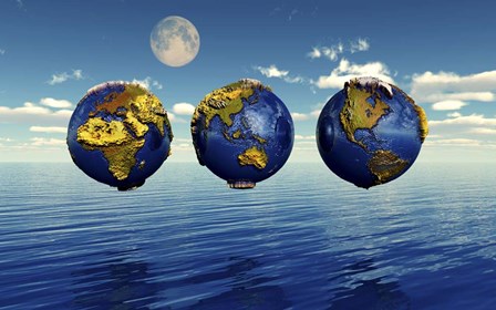 Three Views of the Earth, Showing Different Continents by Mark Stevenson/Stocktrek Images art print