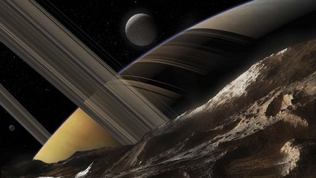 A Passing Comet Makes a Close Flypast of Saturn and Two of Its Moons by Steven Hobbs/Stocktrek Images art print