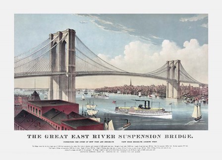 Currier &amp; Ives illustration of the Brooklyn Bridge after completion in 1883 by Vernon Lewis Gallery/Stocktrek Images art print