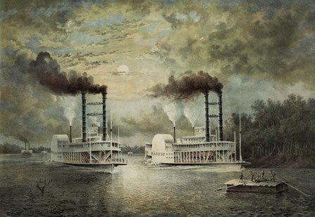 Steamships Baltic and Diana, in a neck-to-neck race on the river by Vernon Lewis Gallery/Stocktrek Images art print