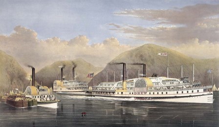 American Steamboats on the Hudson River passing the Highlands, 1874 by Vernon Lewis Gallery/Stocktrek Images art print