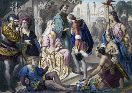 Christopher Columbus Greeted by King Ferdinand and Queen Isabella on his return to Spain by Stocktrek Images art print