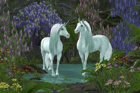 Mare and Stallion White Unicorns by Corey Ford/Stocktrek Images art print