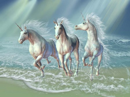 Herd of Unicorns Gallop Through the Waves by Corey Ford/Stocktrek Images art print