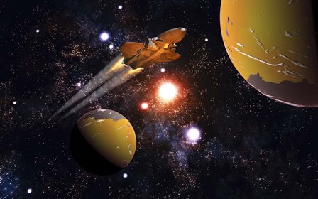 Spaceship Traveling Between Exoplanets by Mark Stevenson/Stocktrek Images art print