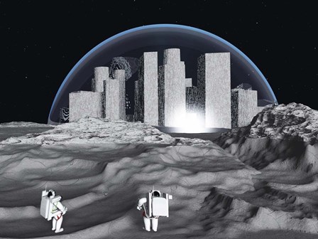 Lunar City and Astronauts by Bruce Rolff/Stocktrek Images art print