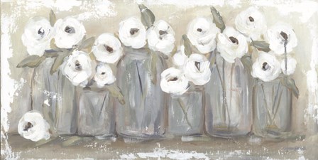 White Floral Filled Jars by Mackenzie Kissell art print