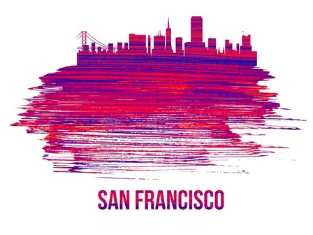 San Francisco Skyline Brush Stroke Red by Naxart art print