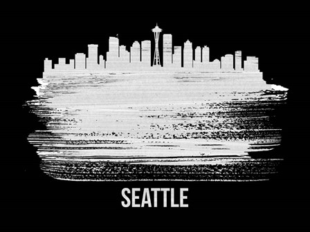Seattle Skyline Brush Stroke White by Naxart art print