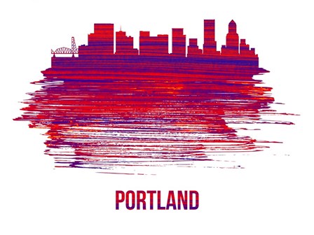 Portland Skyline Brush Stroke Red by Naxart art print