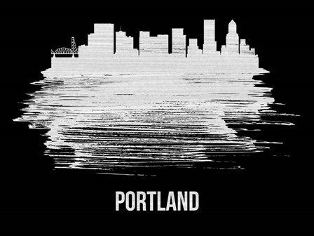 Portland Skyline Brush Stroke White by Naxart art print