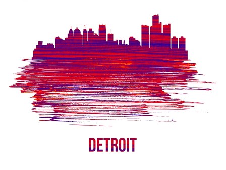 Detroit Skyline Brush Stroke Red by Naxart art print