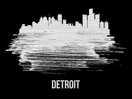 Detroit Skyline Brush Stroke White by Naxart art print