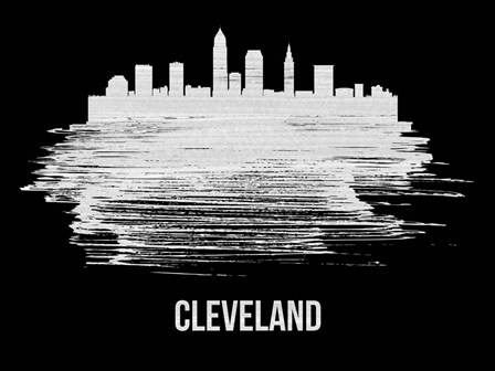 Cleveland Skyline Brush Stroke White by Naxart art print