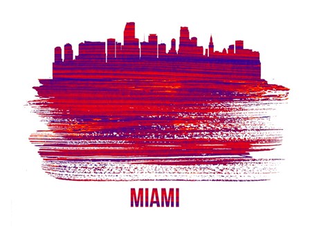 Miami Skyline Brush Stroke Red by Naxart art print