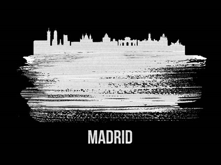 Madrid Skyline Brush Stroke White by Naxart art print