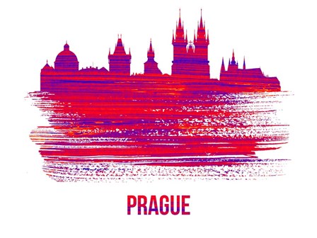 Prague Skyline Brush Stroke Red by Naxart art print