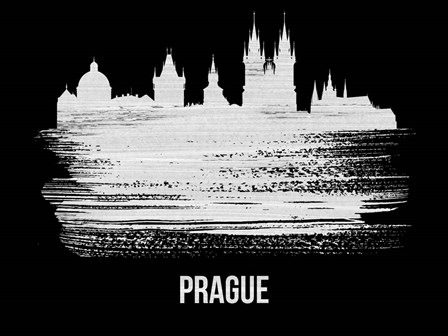Prague Skyline Brush Stroke White by Naxart art print