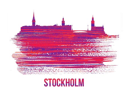Stockholm Skyline Brush Stroke Red by Naxart art print