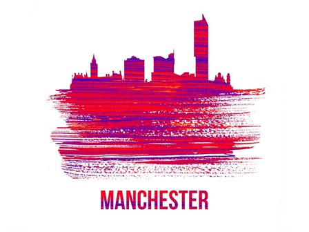 Manchester Skyline Brush Stroke Red by Naxart art print