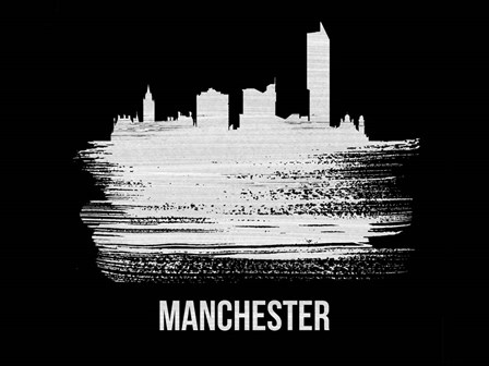 Manchester Skyline Brush Stroke White by Naxart art print