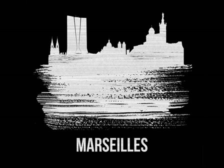 Marseilles Skyline Brush Stroke White by Naxart art print
