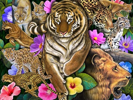 Wild Cats &amp; Flowers by Tim Jeffs art print