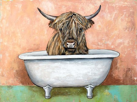 Bathtime Highland Cow by Jenn Seeley art print