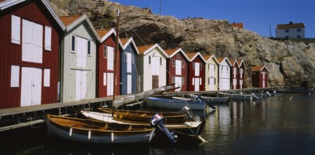 Boats moored at the dock, Sweden by Panoramic Images art print