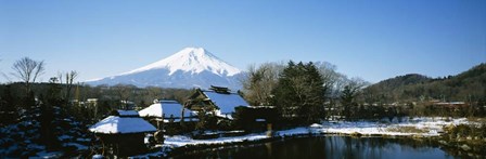 Houses in front of a mountain, Mt Fuji, Honshu, Japan by Panoramic Images art print