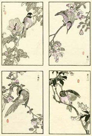 Woodblock Oriental Birds art print