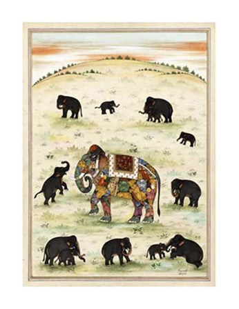 Indian Elephant Gathering by Ramesh Sharma art print