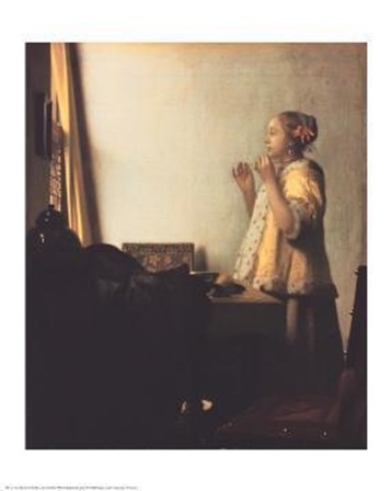 Woman With A Pearl Necklace by Johannes Vermeer art print