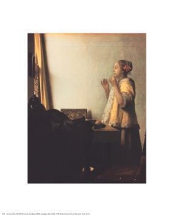 Woman With A Pearl Necklace by Johannes Vermeer art print