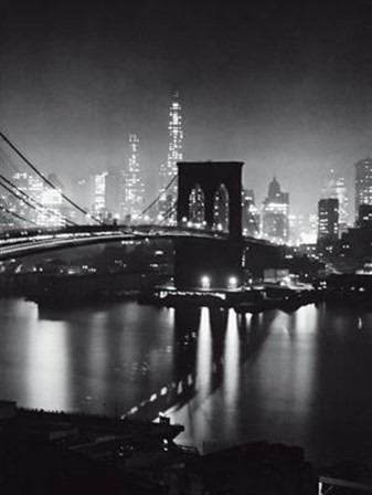 Night View Of The Brooklyn Bridge by Andreas Feininger art print