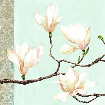 Magnolias On Turquoise by M. Louise art print