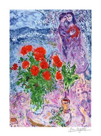 Red Bouquet With Lovers by Marc Chagall art print