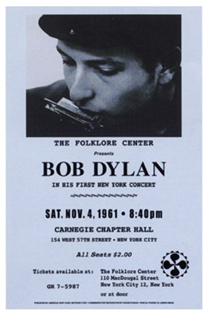 Bob Dylan, Carnegie Hall, 1961 art print