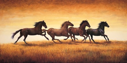 Stallions at Sunset by R Vargas art print