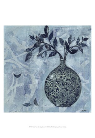 Ornate Vase with Indigo Leaves I by Norman Wyatt Jr. art print
