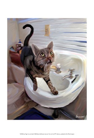 Gray Tiger Cat on the Sink by Robert McClintock art print