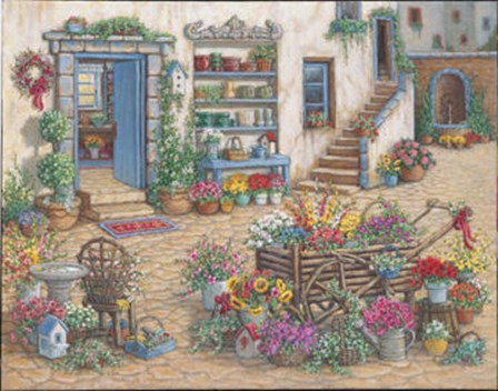 Courtyard Flower Shoppe by Janet Kruskamp art print