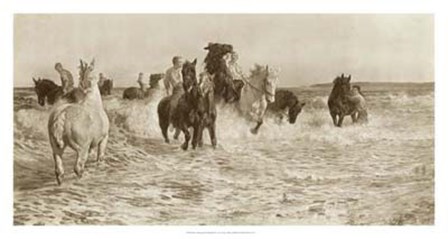 Horses Bathing by L. Kemp-welch art print