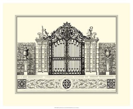 B&amp;W Grand Garden Gate II by O. Kleiner art print